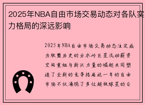 2025年NBA自由市场交易动态对各队实力格局的深远影响